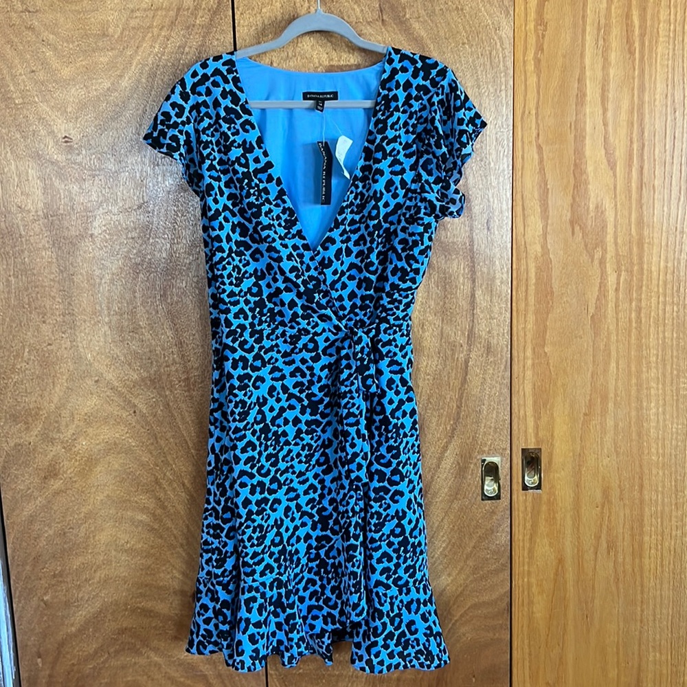 NWT Banana Republic Blue Leopard Wrap Dress